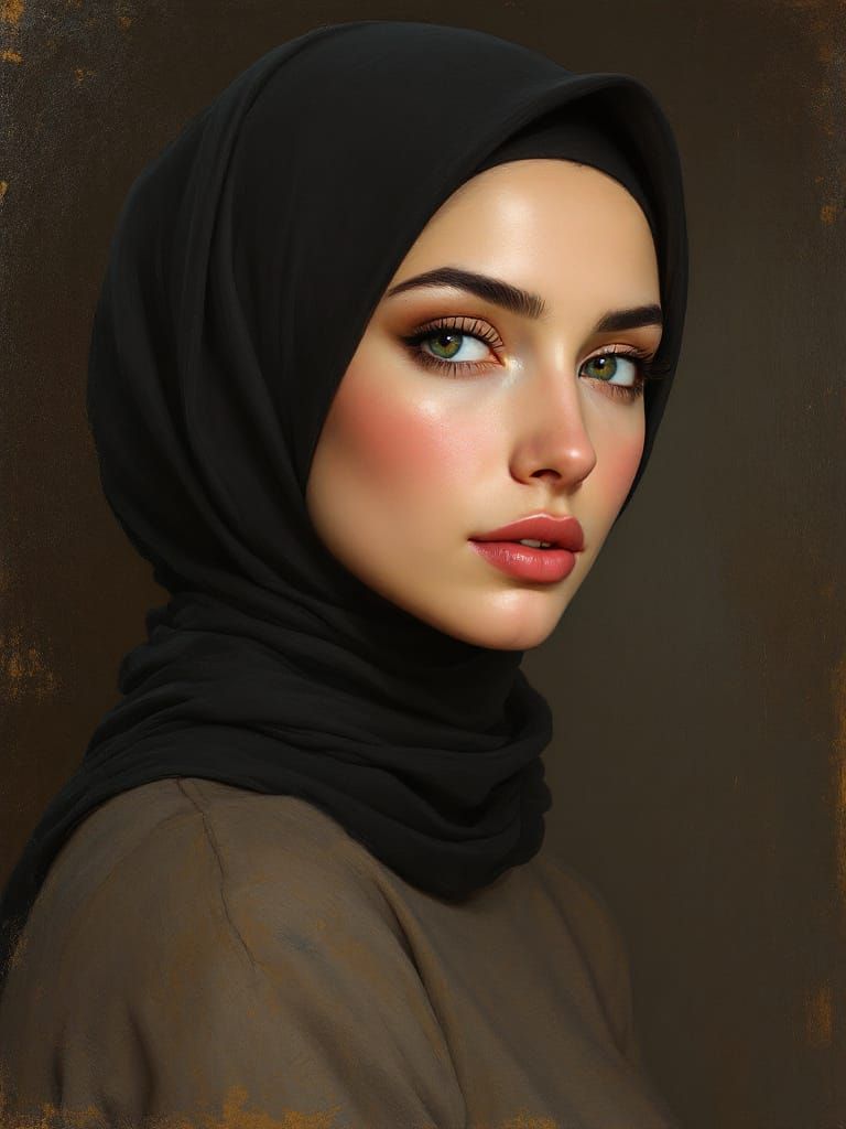 Hijabi Woman Portrait as Oil Painting