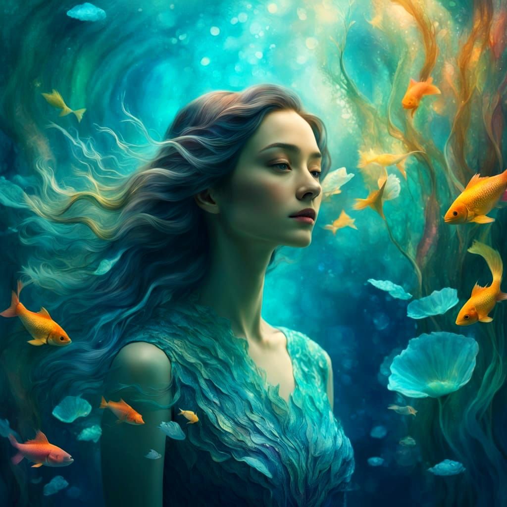 A Mystical Underwater Scene in Dreamy Pastels