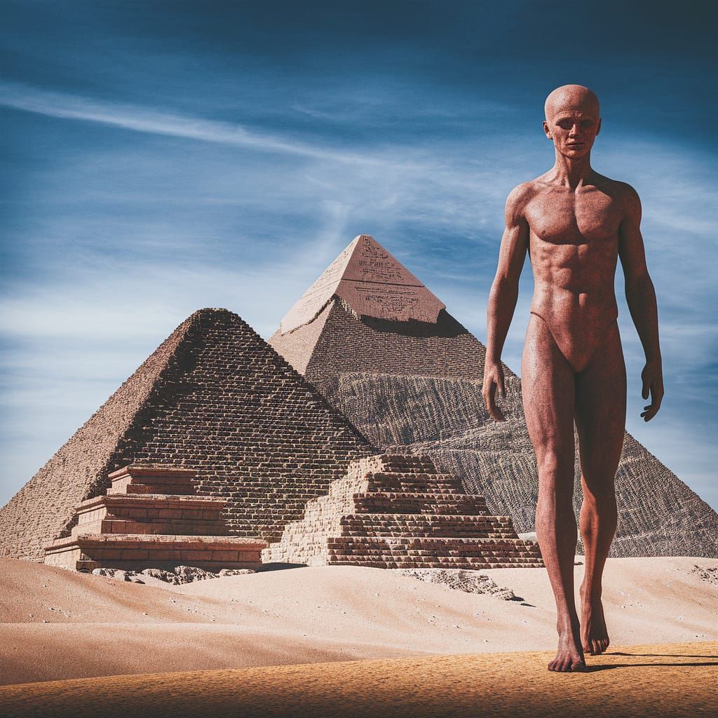 Alien Pyramids Built by Advanced Tech in Liquid Ink Style