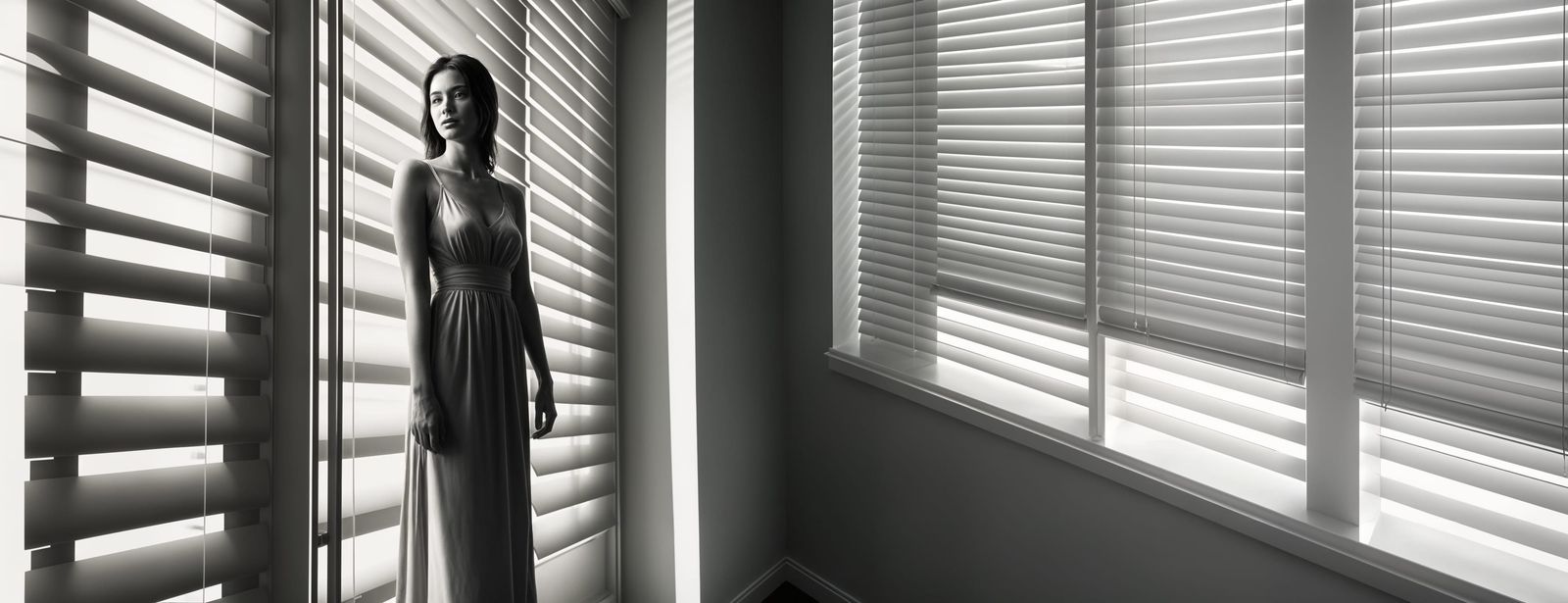 Minimalist Portrait with Window Blind Shadows