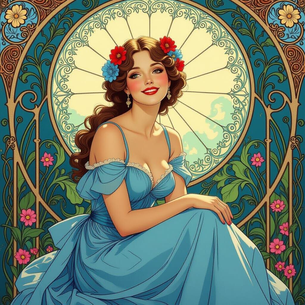 Elegant Floral Woman in Art Nouveau Style