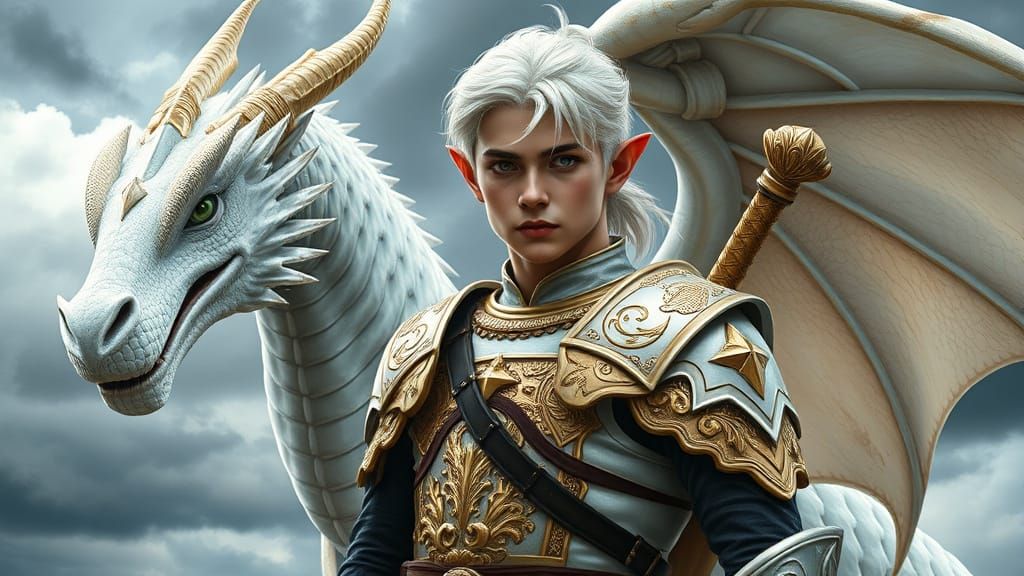 Half Elf and Dragon in Hyperrealistic Style
