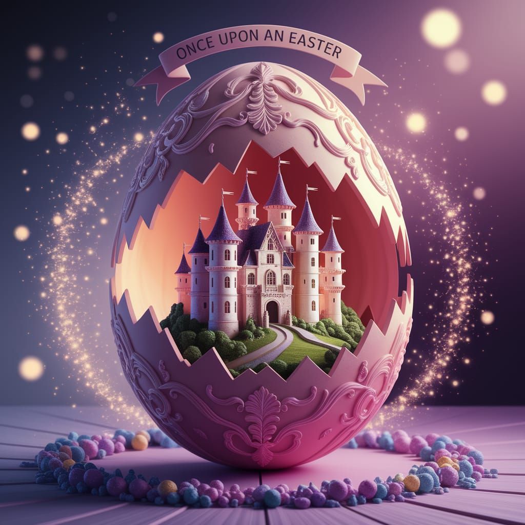Magical Easter Egg Fairytale Scene in Whimsical Digital Art