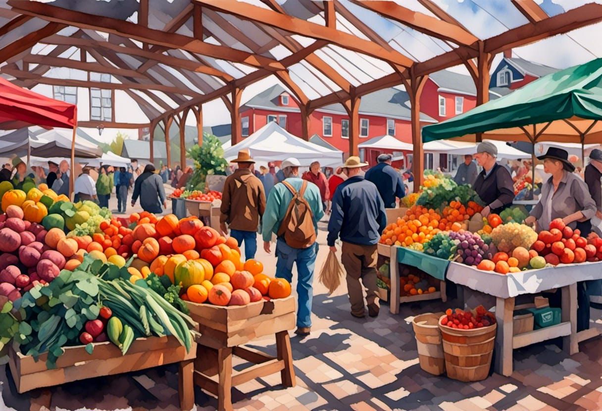 Colorful Farmer's Market in Hyperrealistic Splash Art