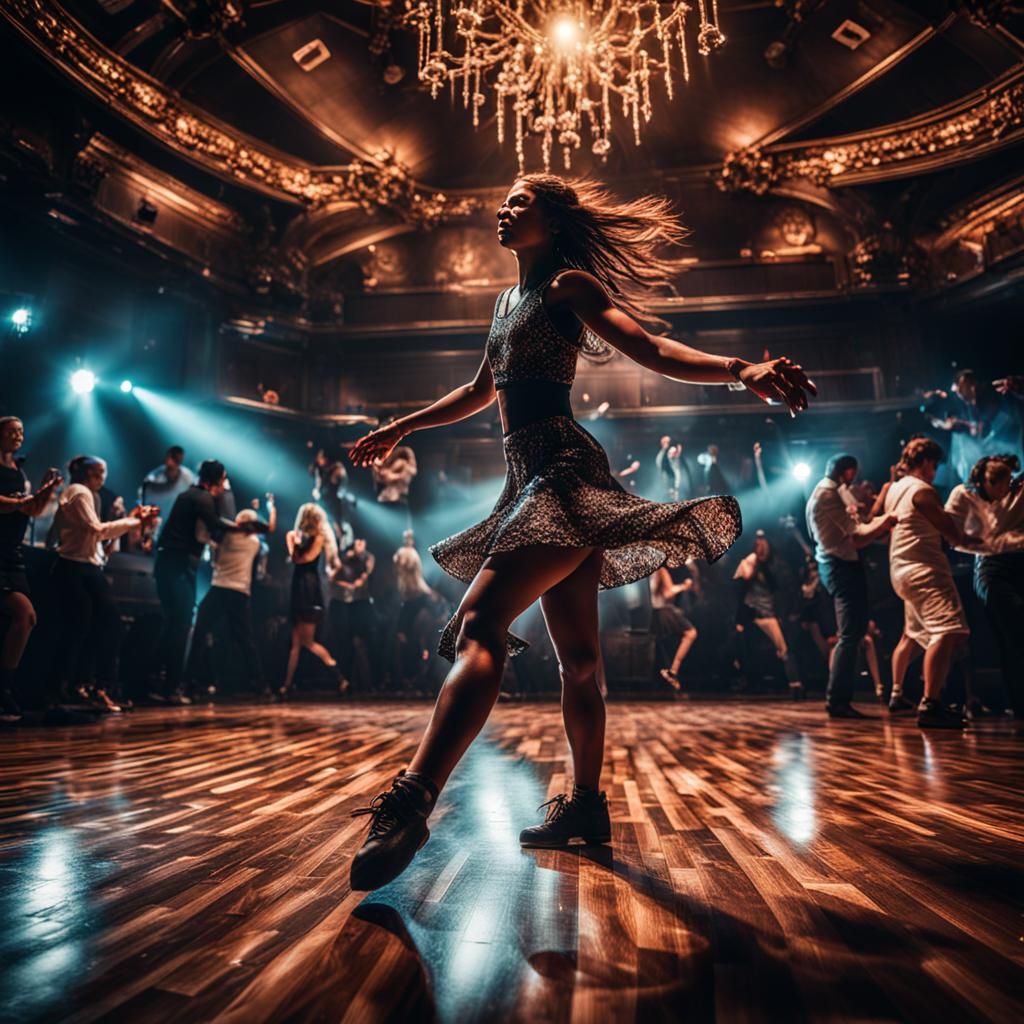 Hyperrealistic Dancing Girl in Club with Sharp Focus