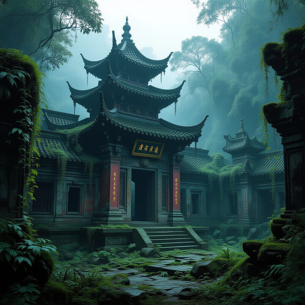 Mysterious Jungle Temple in Beksiński Style