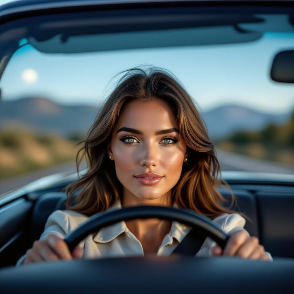 Woman Driving on Ethereal Road in Romania