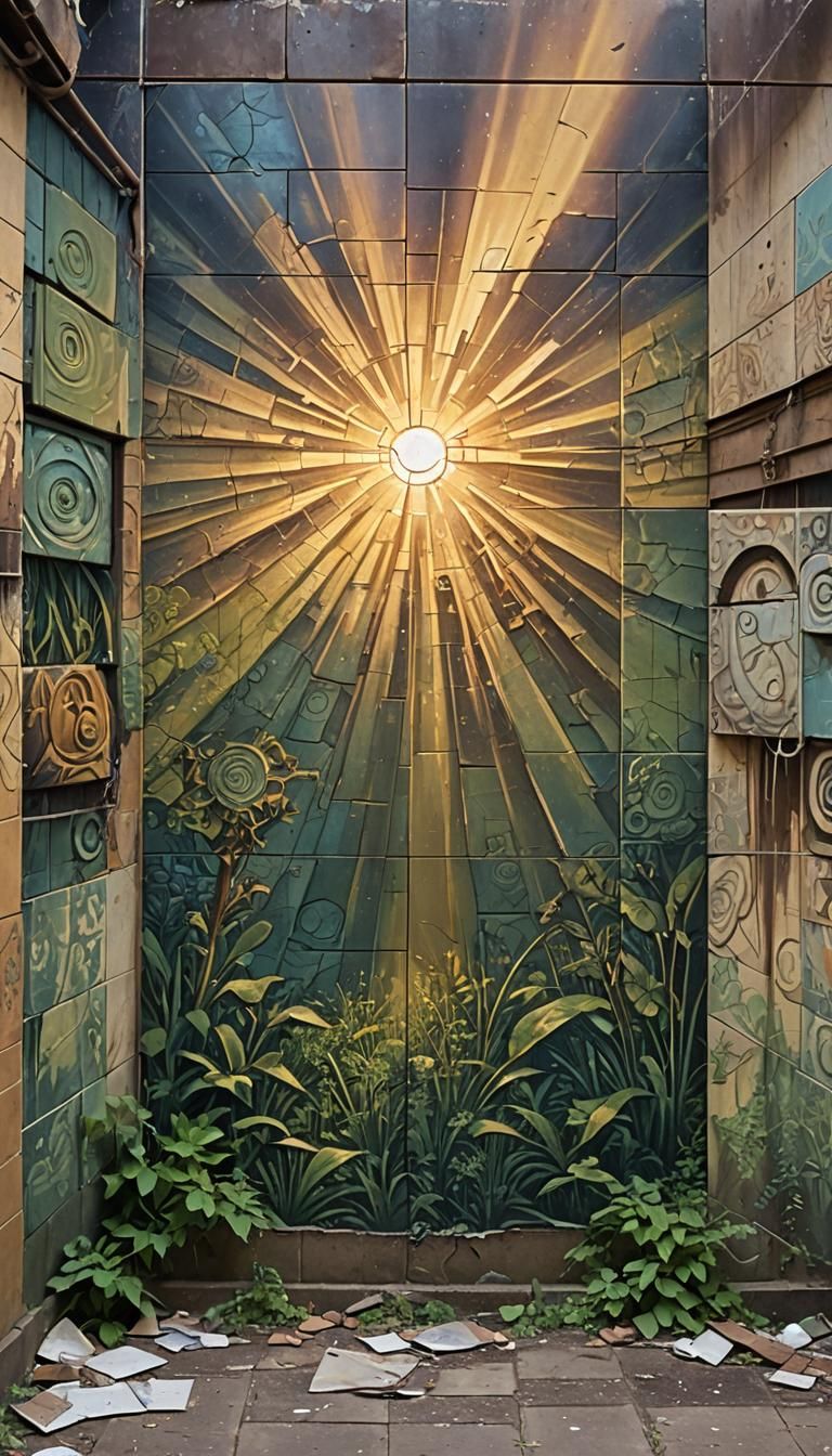 Dystopian Mural in Post-Apocalyptic Ruins