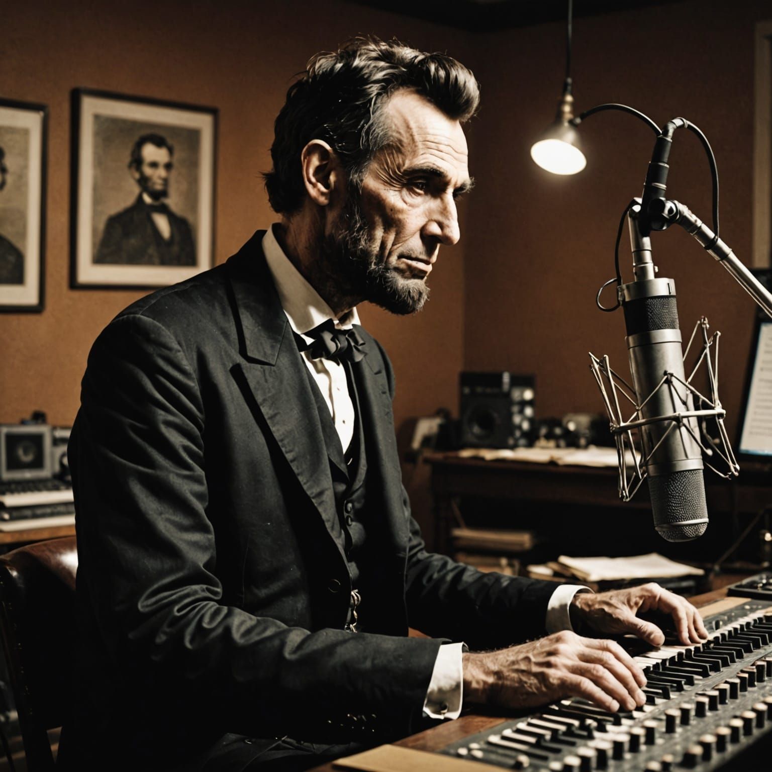 Historical Figure Records Music in Studio