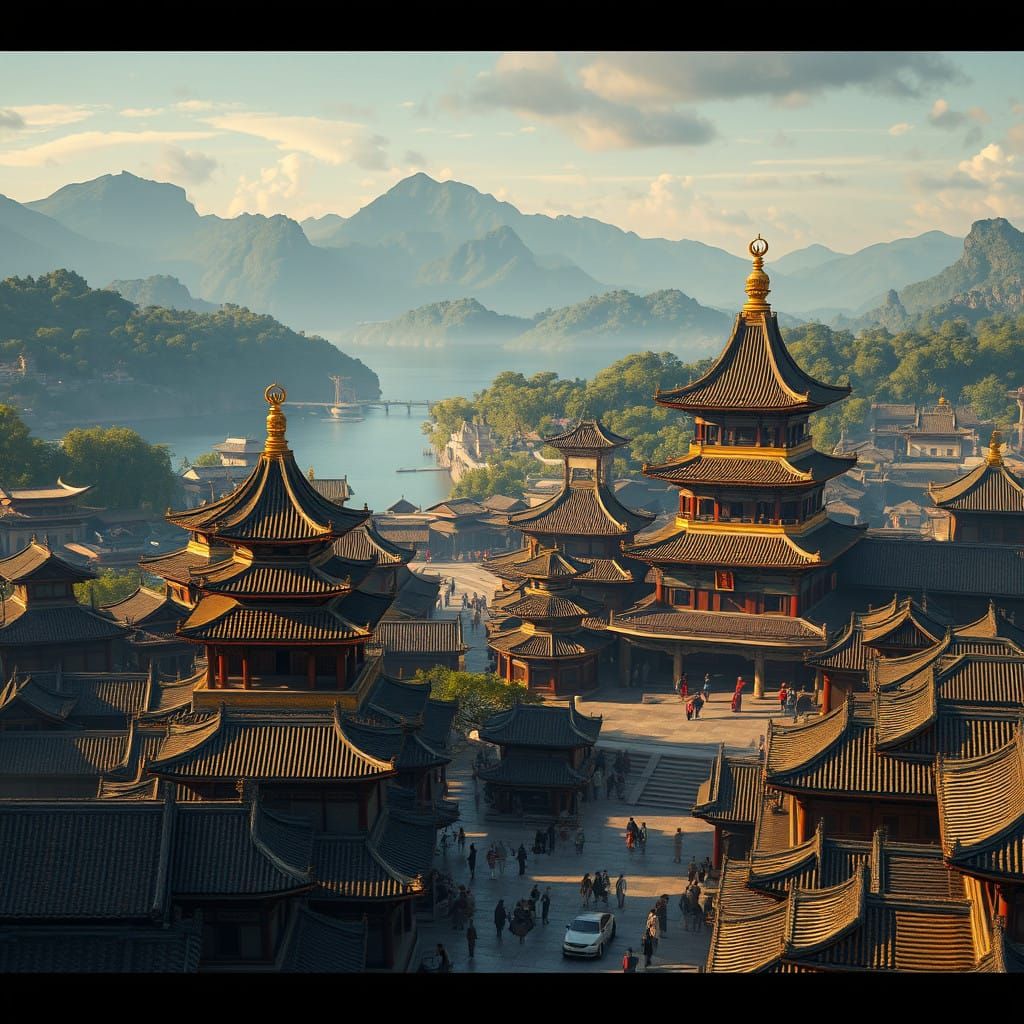 Ancient Chinese Metropolis in Golden Light