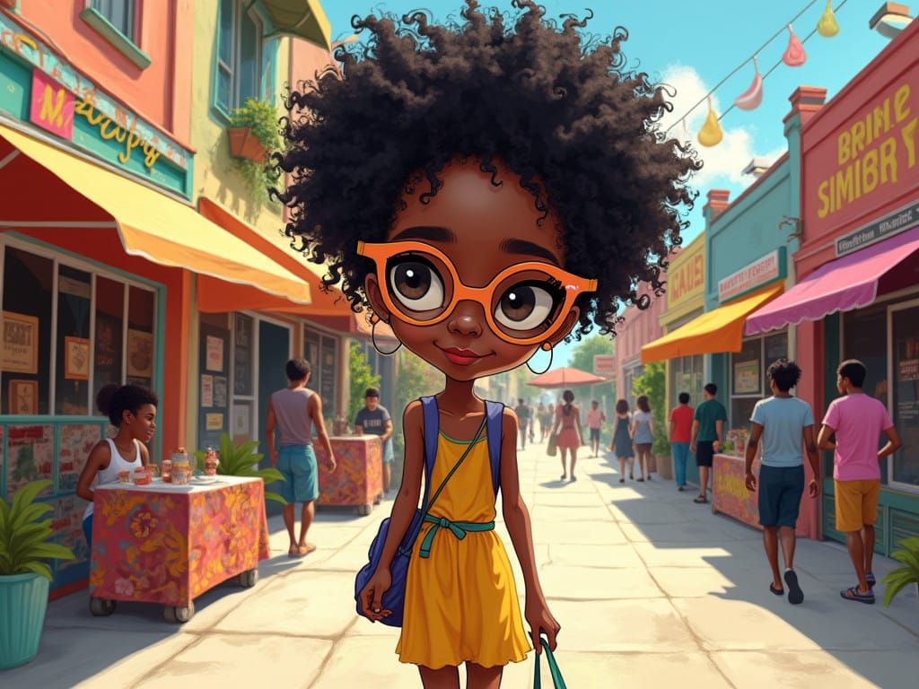 Exuberant Girl Strolls Down a Vibrant Walkway