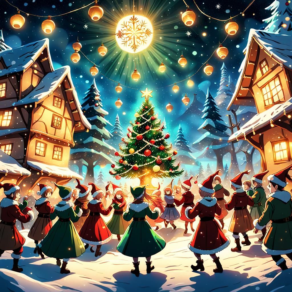 Surreal Winter Wonderland in Vibrant Anime Style