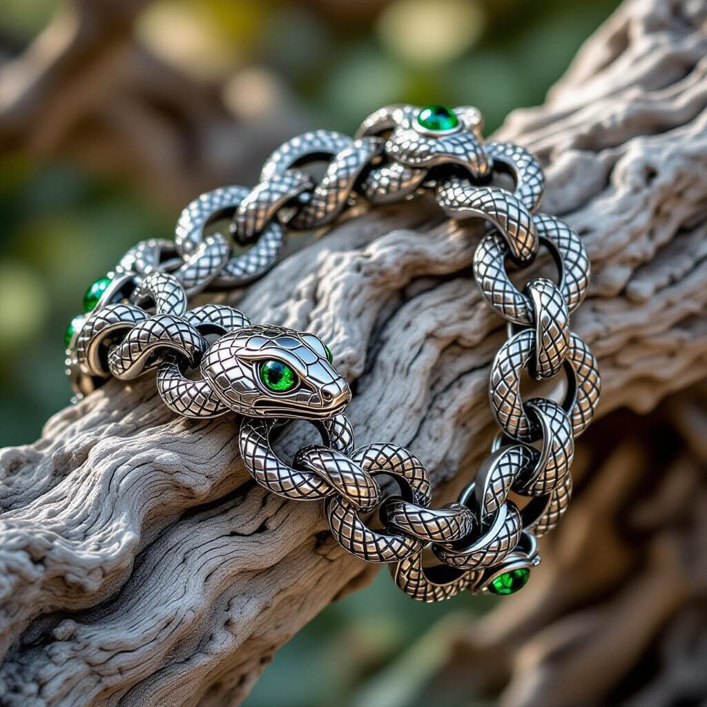 Crystal Branch Snake Bracelet in Biomechanical Art