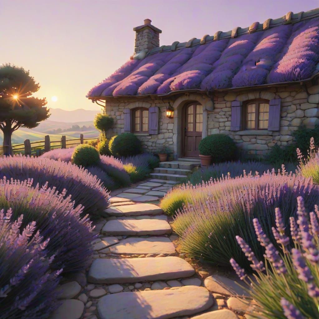 Whimsical French Cottage in Lavender Field
