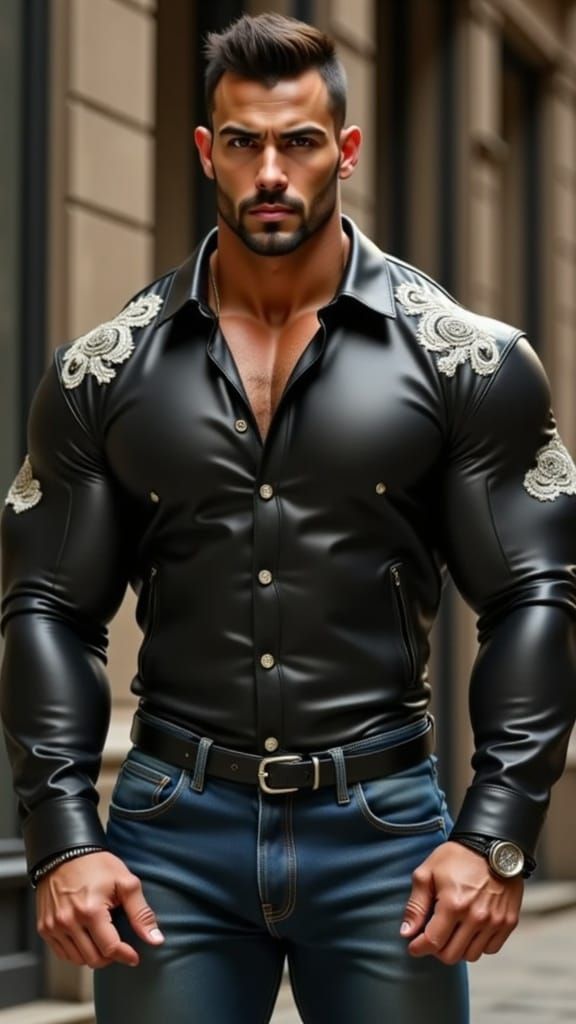 Handsome Spaniard in Dynamic Pose, Urban Backdrop