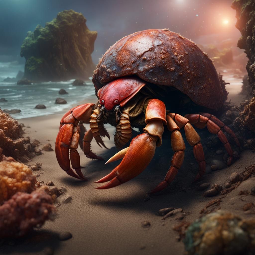 Giant Hermit Crab Attack: Detailed Matte Painting