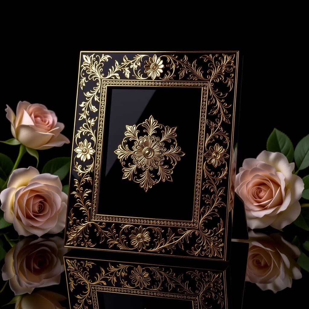 Luxury Obsidian Photo Frame with Gold Inlays