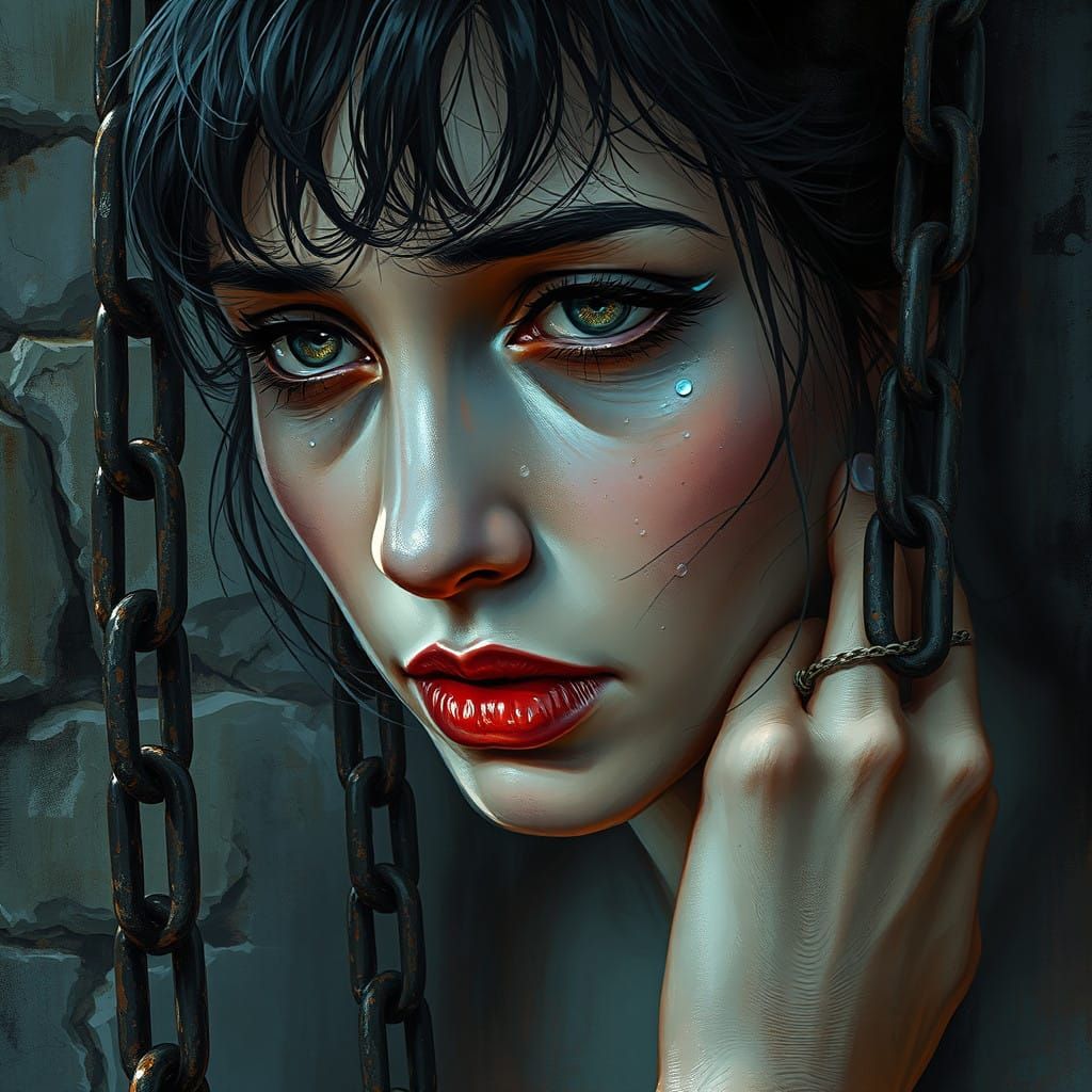 Sorrowful Woman in Decaying Ruins