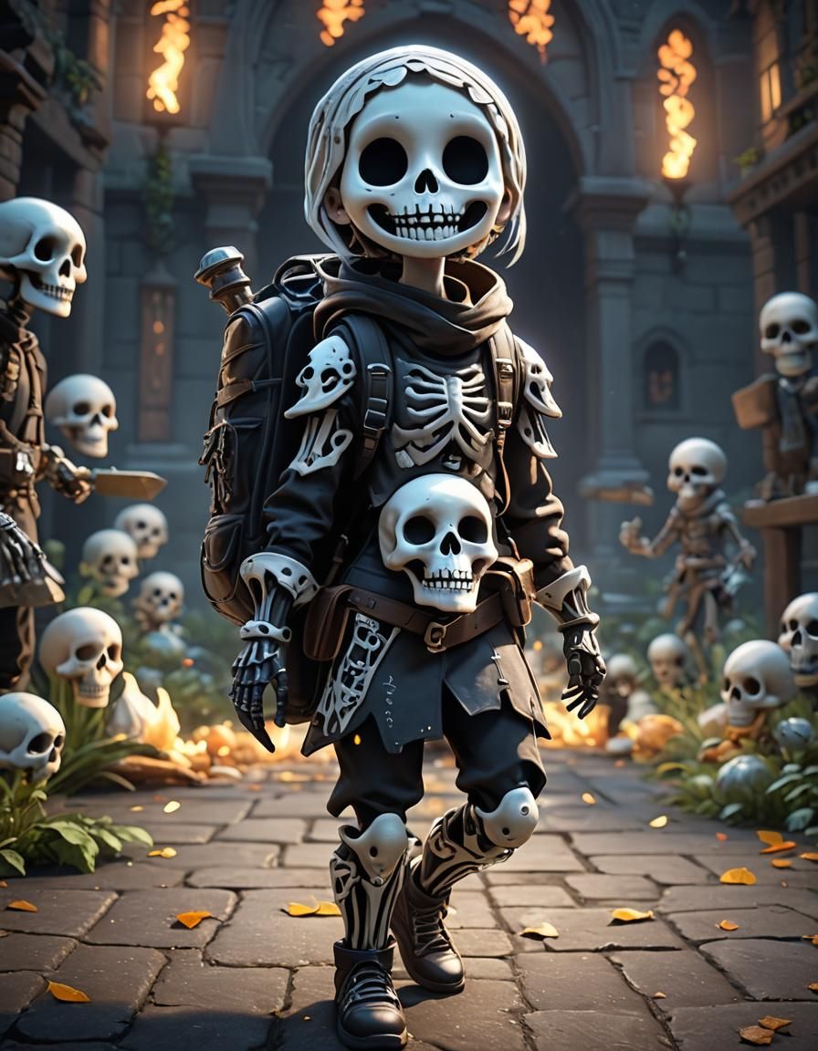 Cute Skeleton Girl Fighting Ghosts in Unreal Engine 5