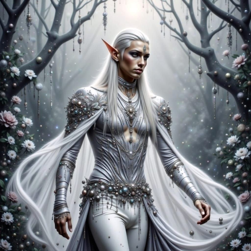 Enchanted Winter Elf Amidst Silver Hues