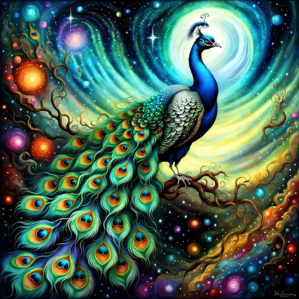 Surreal Nebula Peacock in Space