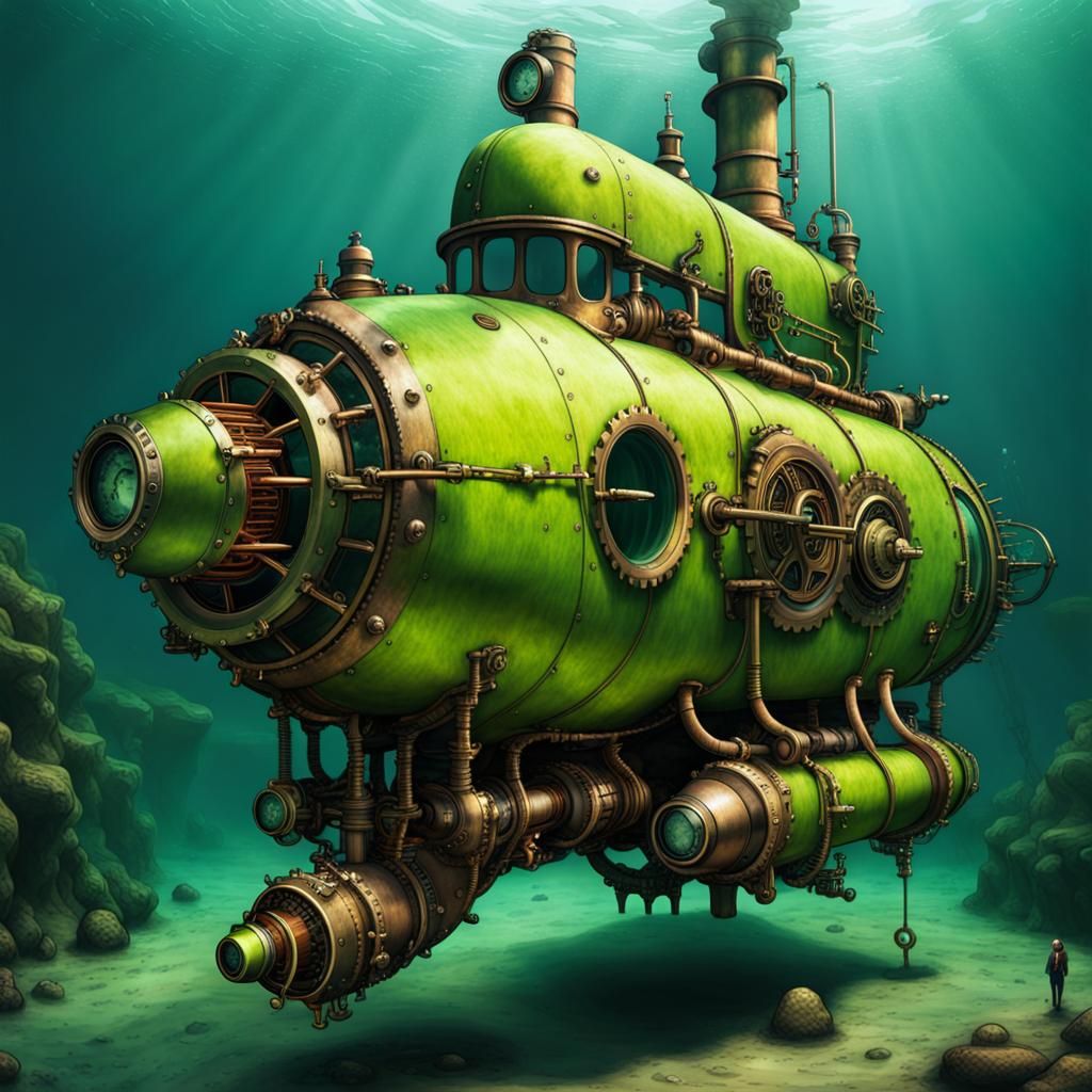 Steampunk Lime Submarine Underwater