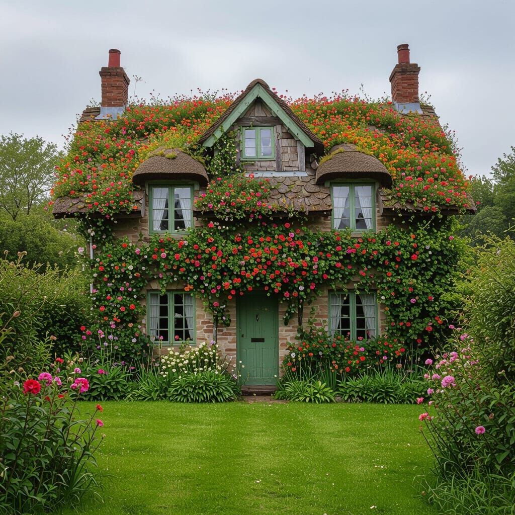 Charming Old House Covered in Flowers