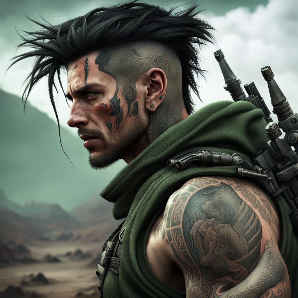 Post-Apocalyptic Sci-Fi Warrior with Tattoos
