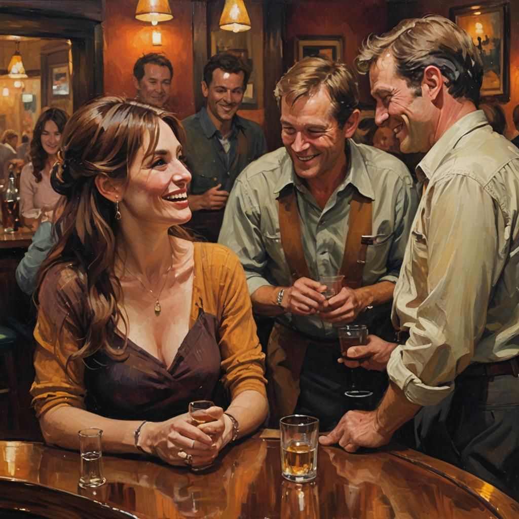 Impressionist Bar Scene with Warm Colors and Dynamic Lightin...