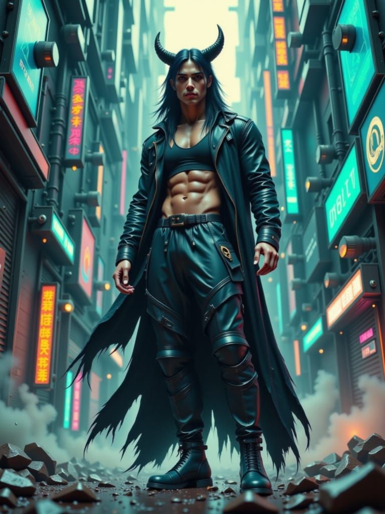 Futuristic Athlete on Industrial Edge in Neon Style