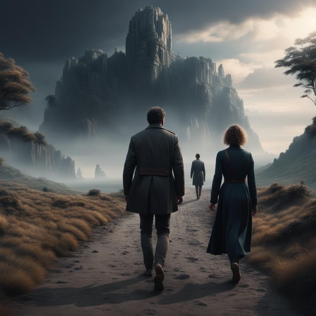 Dramatic Over-the-Shoulder View of Walking Couple