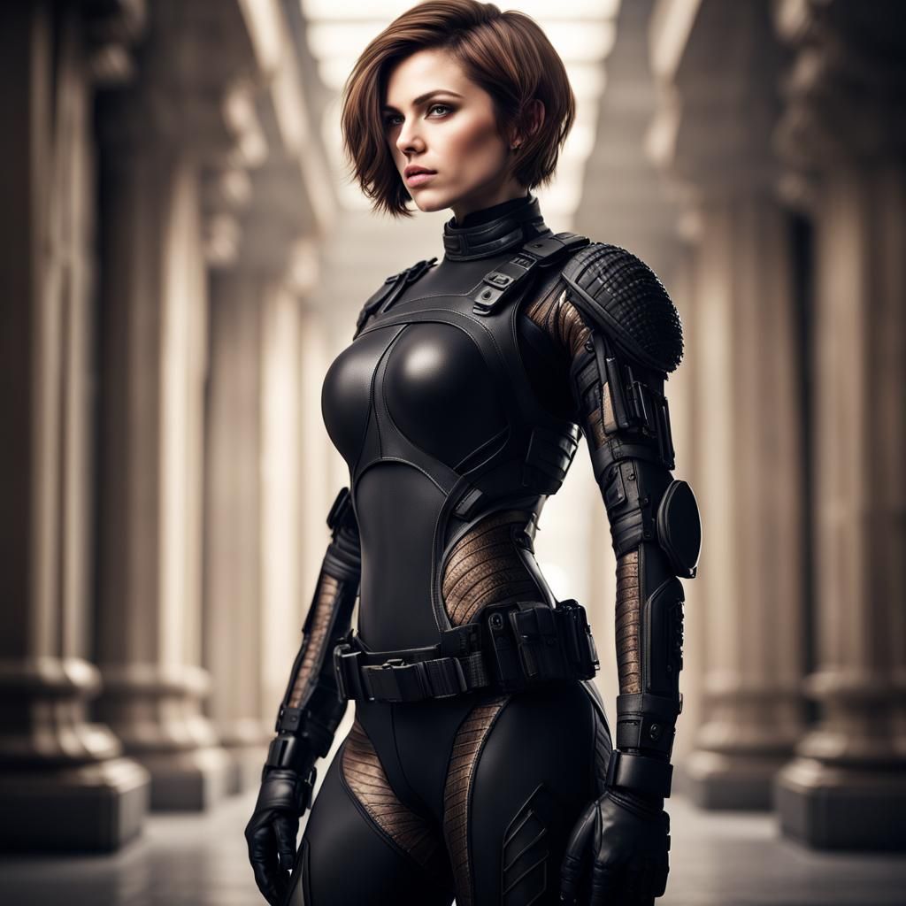 Hyperrealistic Soldier in Black Cybersuit