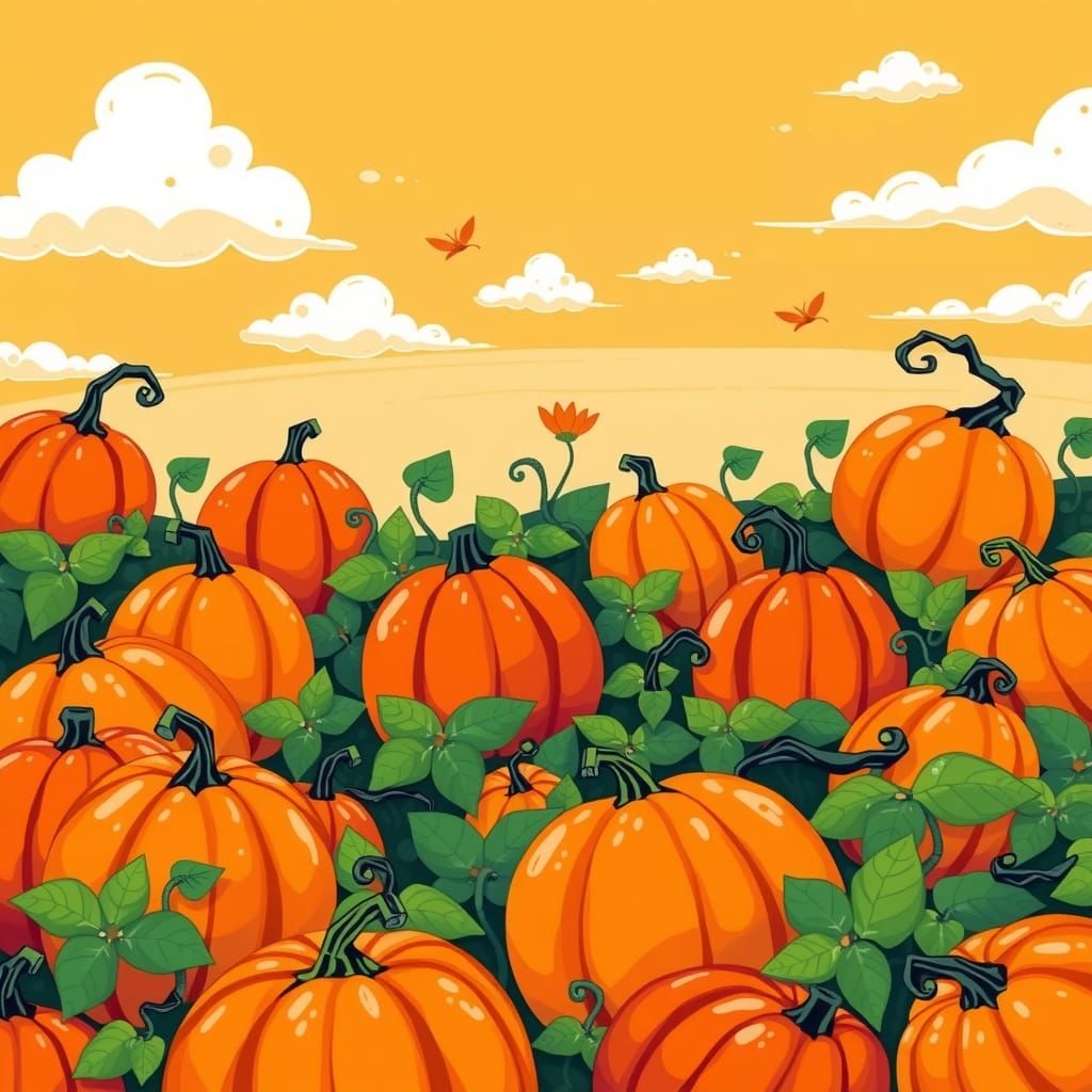 Whimsical Cartoon Pumpkin Patch Illustration