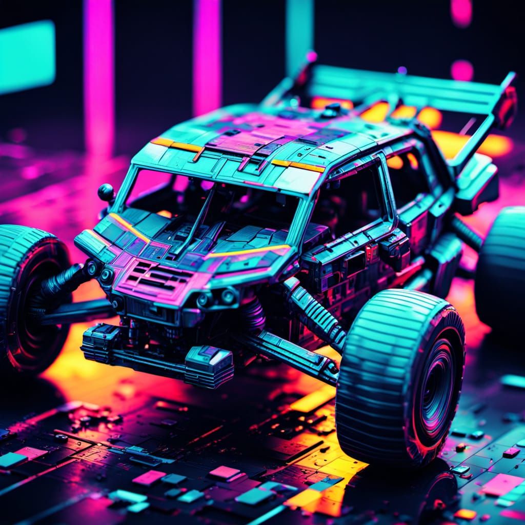 Abstract Glitch Art of a Buggy Form in Neon Colors