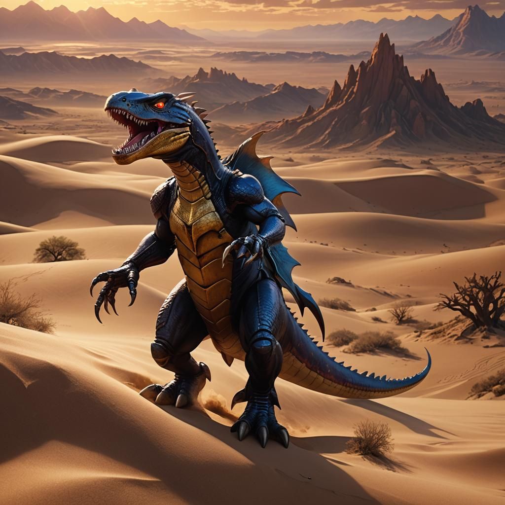 Garchomp in Sweeping Desert Landscape at Sunset