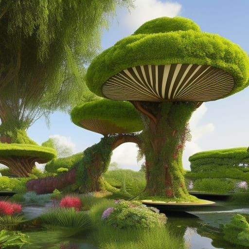 Overgrown 3D Treehouse with Colorful Flora