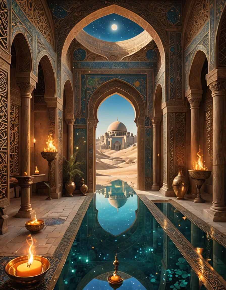 Magical Gate with Mirror in Arabian Fantasy Style