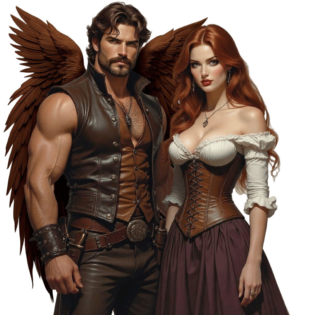 Winged Man and Woman in Leather Attire
