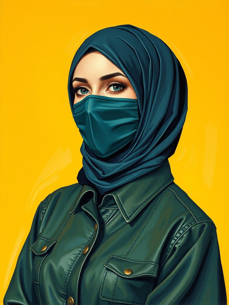 Niqabi Woman Portrait as Whimsical Paper Collage