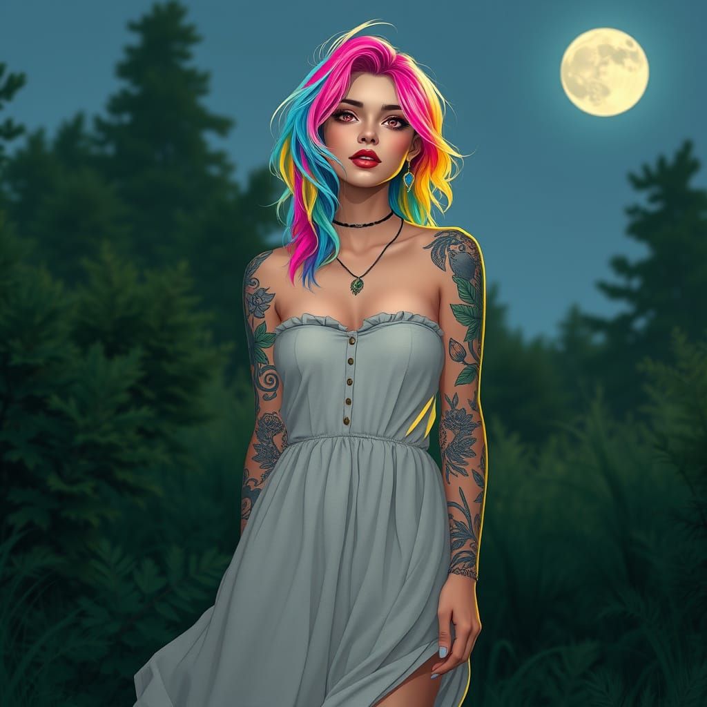 Modern Woman Under Moonlight