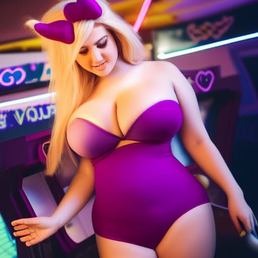 Voluptuous Woman in Bikini at Arcade, Golden Hour