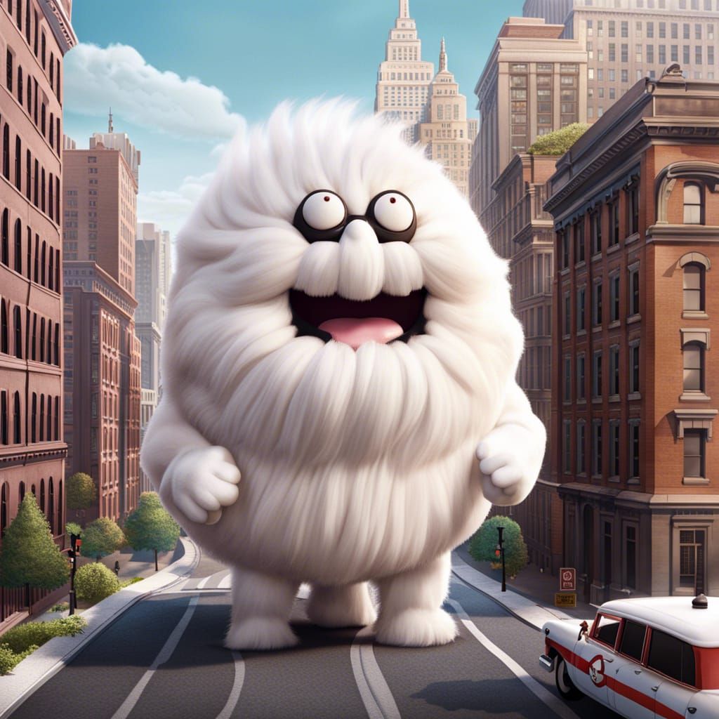 Marshmallow Giant Strolls Through Whimsical City