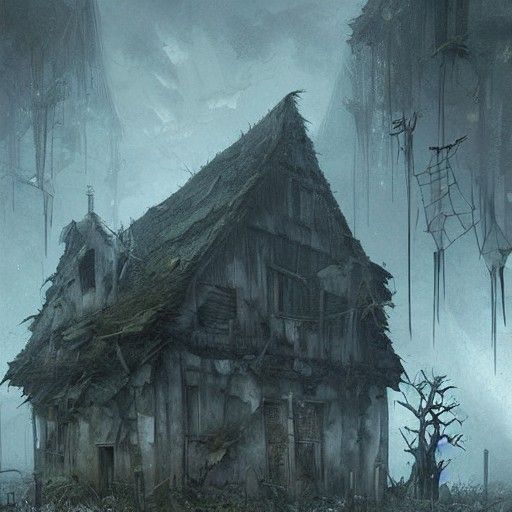 Ominous Abandoned Village in Anime Style