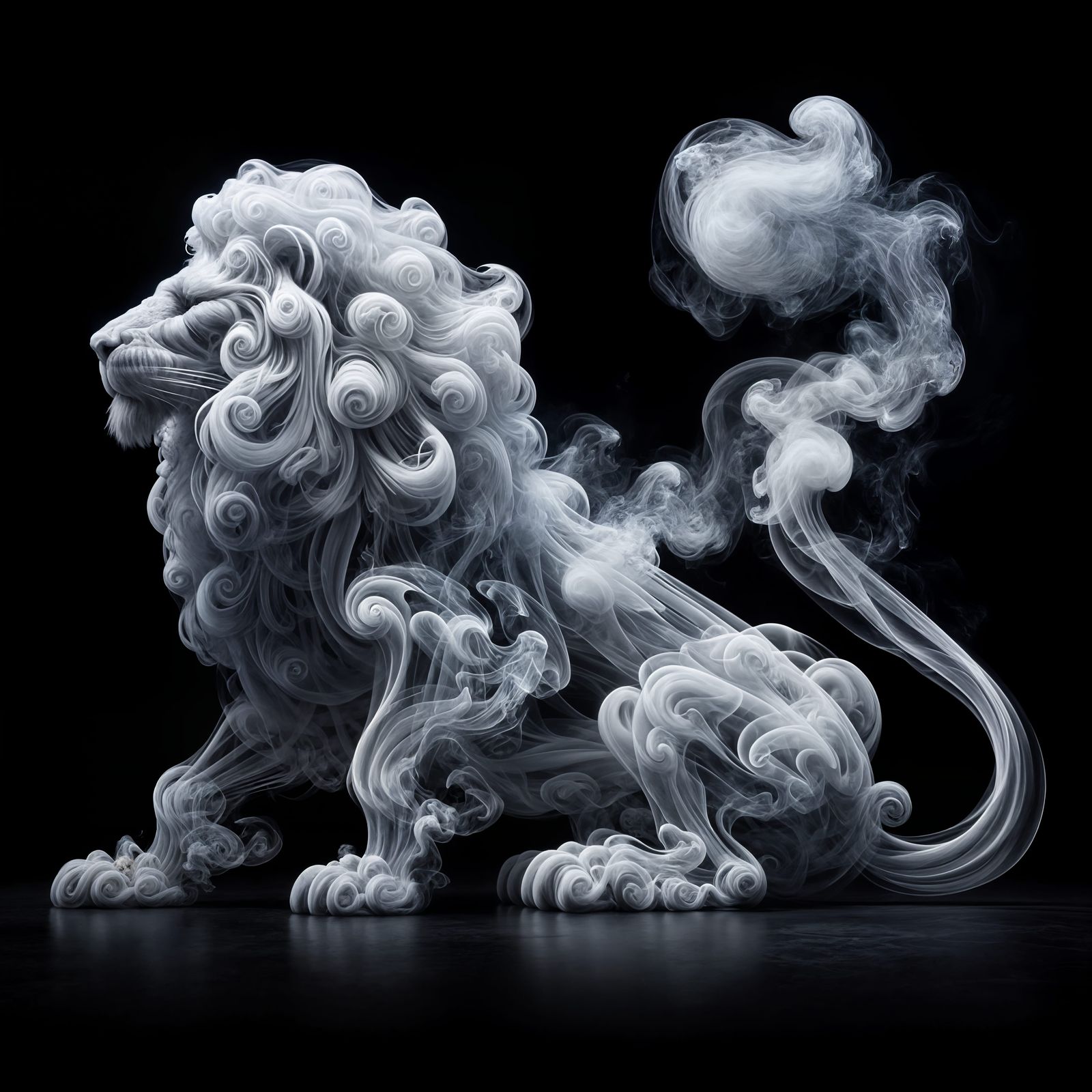 Ethereal Lion Made of White Smoke