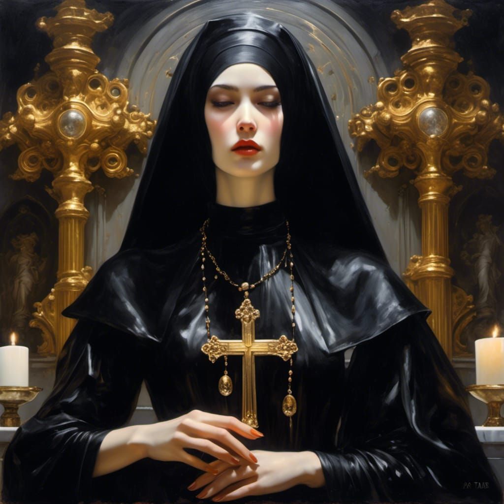 Gothic Nun Portrait in Oil Painting Style