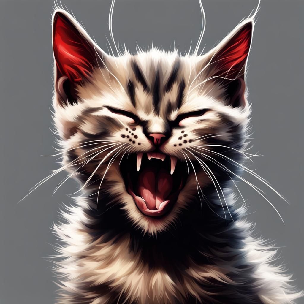 Cute Demonic Kitten Yawning, AI Generated Image