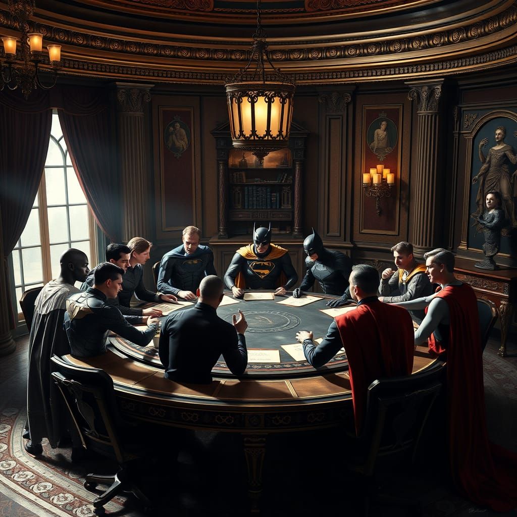 Justice Society Plans Strategy in Ornate Headquarters
