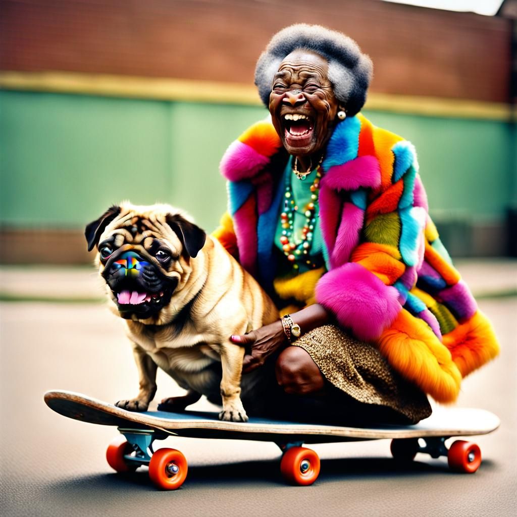 Vintage Photo of Woman and Oversized Pug