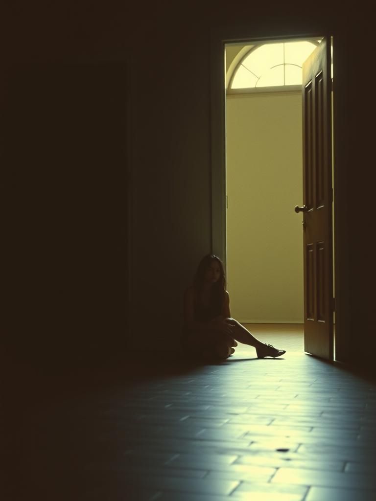 Silhouette of Woman in Doorway, Analog Photo Style