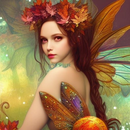 Autumn Fairy with Iridescent Wings: a Detailed Illustration